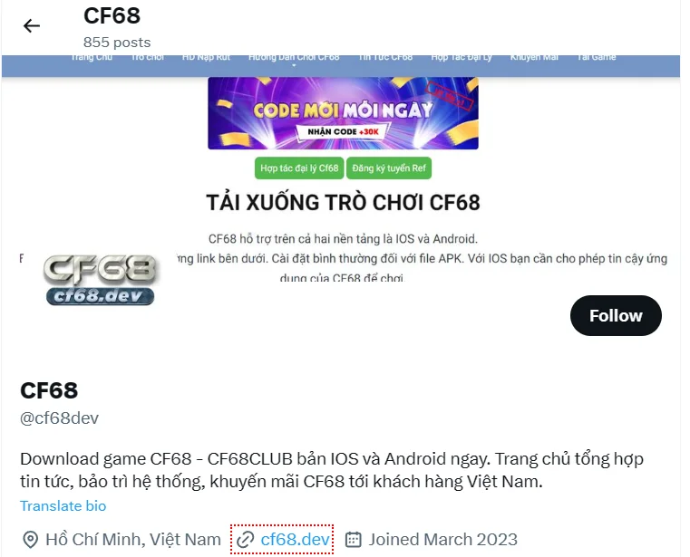 CF68 hiện đã có mặt trên Twiter với user @cf68dev